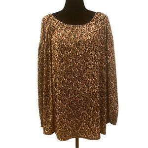 Ava & Viv Leopard Animal Print Long‎ Sleeve Flowy Top Size 2X